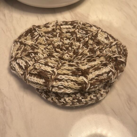 Hand Knitted Brown and Cream Hat - Picture 3 of 4